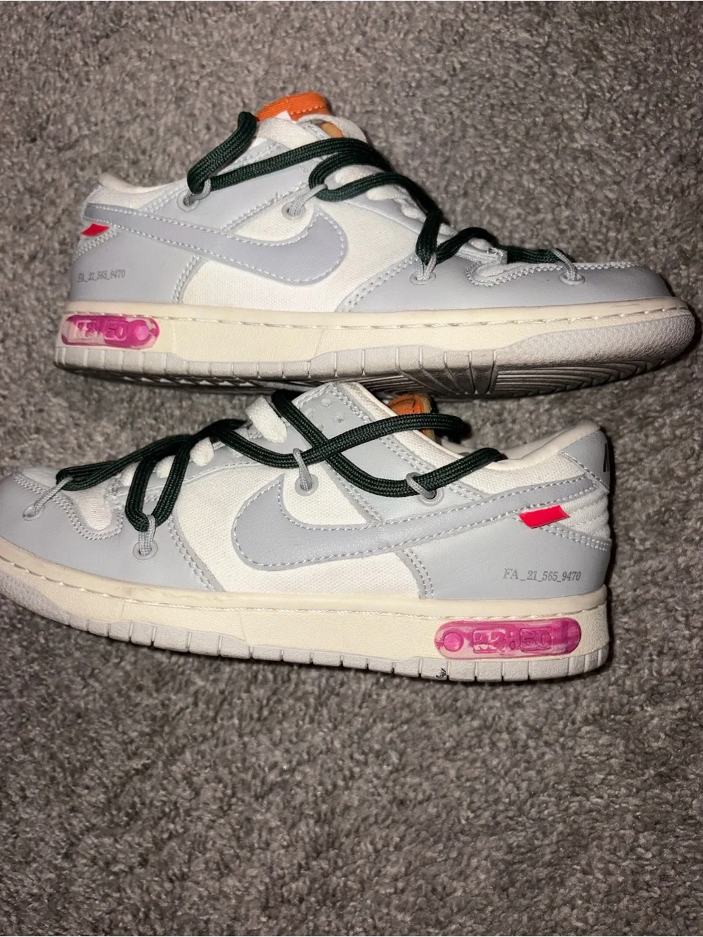 Nike Off-White Dunk Low Lot 22 of 50 Sail Grey DM1602-123 Size 5.5W / 4Y Auth